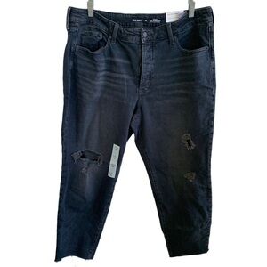 🆕 Women’s Black Distressed Jeans High Rise O. G. Straight Ankle Size 16